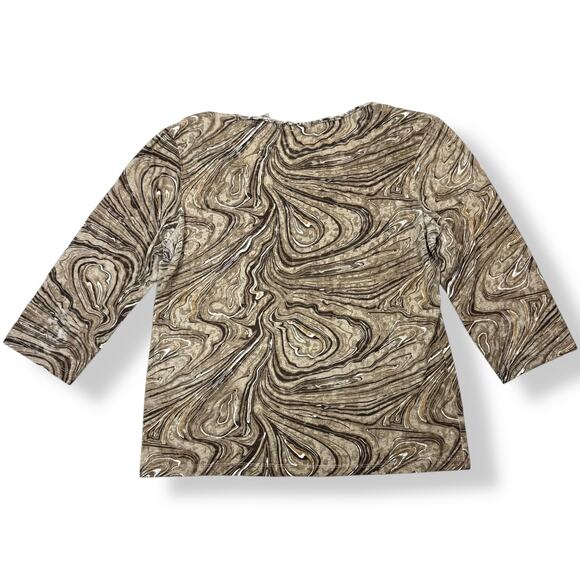 90's tan trippy swirl camo cotton blend scoop neck semi sheer blouse by FRESH - Picture 13 of 16